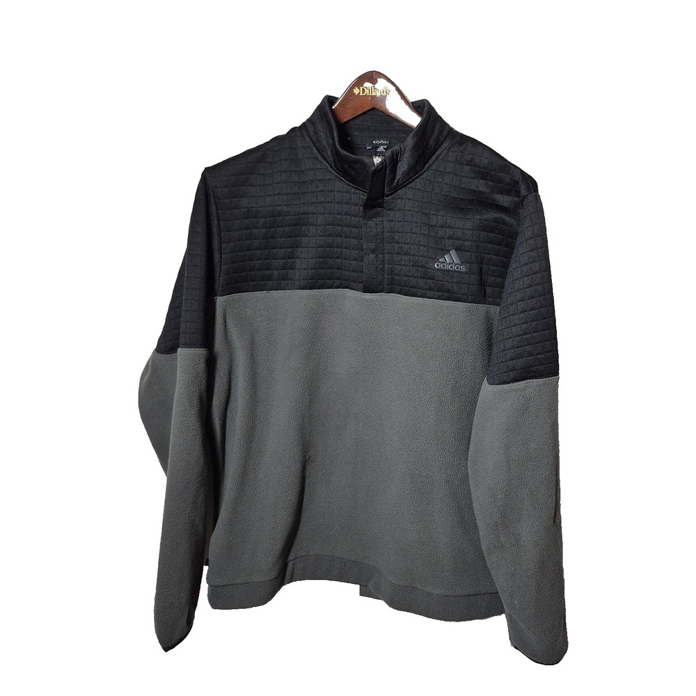 Adidas Fleece Pullover Mens Large Black Gray 1/4 Zip Mock Neck Two Tone HF6527